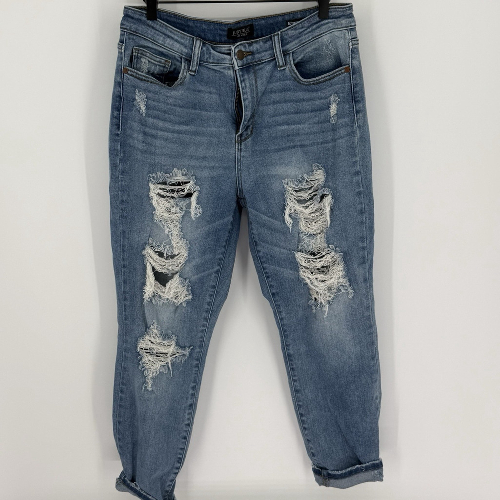 Judy Blue Boyfriend Fit Jeans 9/29 Blue Distressed Stretch JB82170LT Tapered